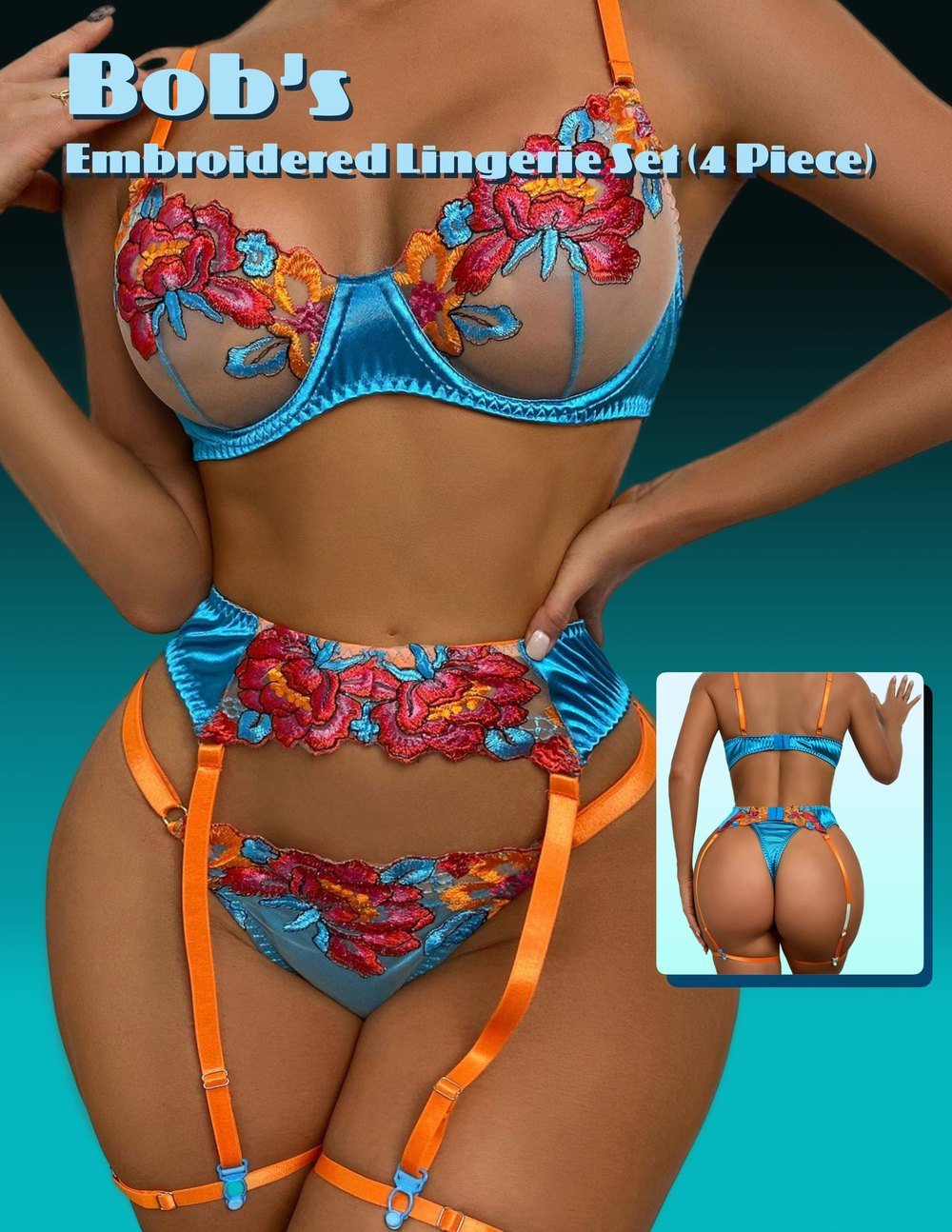 Bob's Embroidered four-piece lingerie set