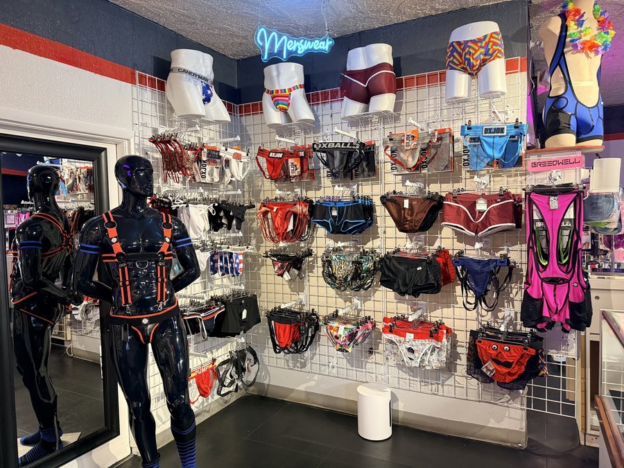 Men's intimate wear display with mannequins and briefs